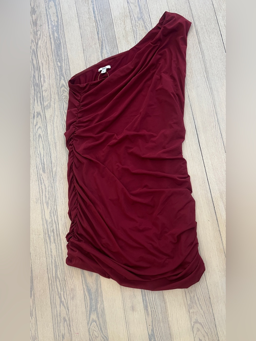 BAR III Women’s Burgundy One Shoulder Ruched Dress Size L